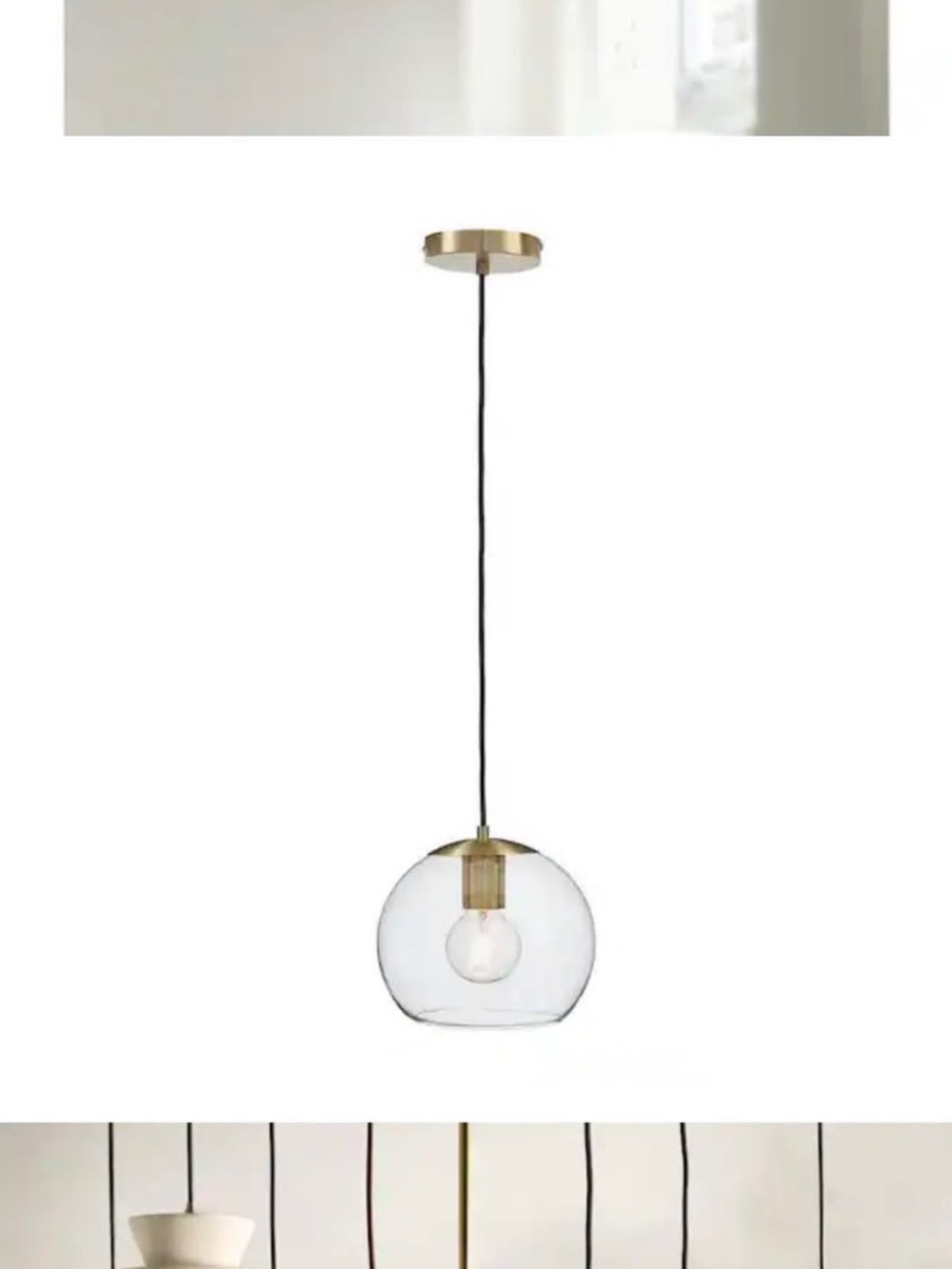 Project 62 Glass Globe Pendant with Brass Accent and Black Cord